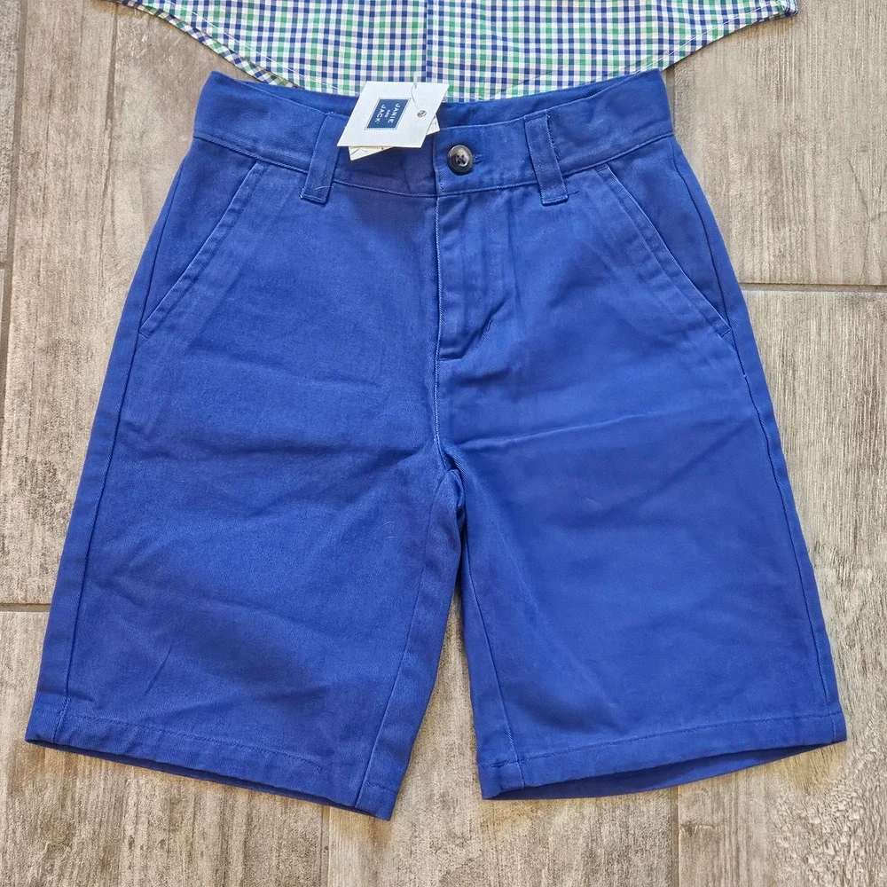 Janie and Jack Shirt Shorts Outfit Lot of 2 Boys 6 Gingham NEW Preppy Dressy